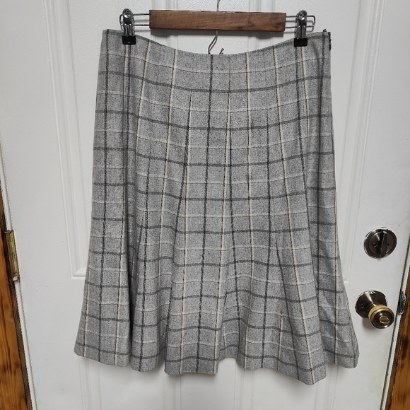 Brooks Brothers windowpane stretch wool cashmere fluted Women's skirt Size 8 - Picture 1 of 10